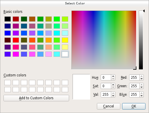 Color dialog in the Fusion widget style.